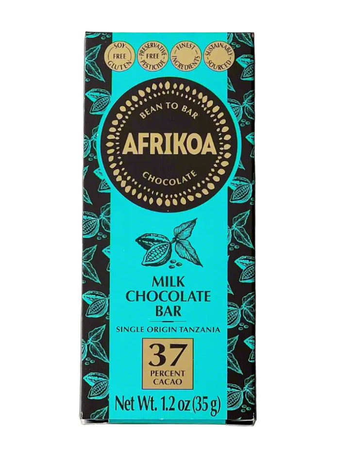 Afrikao milk chocolate bar packaging on a white background