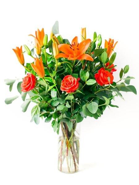Lilies and Roses in a Vase Small (6 Roses & 6 Lilies) (As Shown) Bloomable