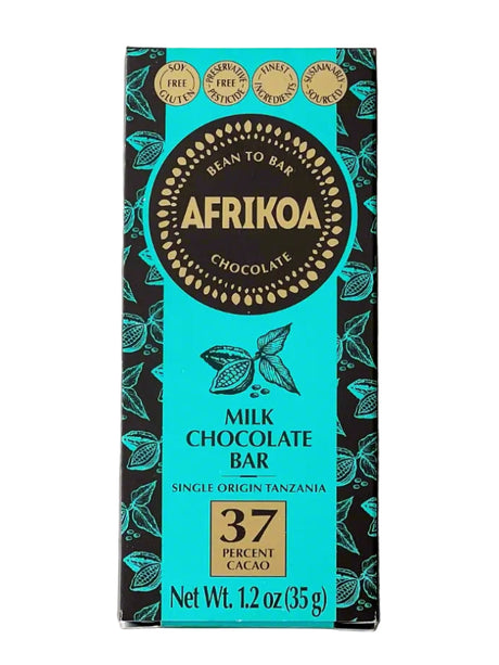 Afrikao milk chocolate bar packaging on a white background