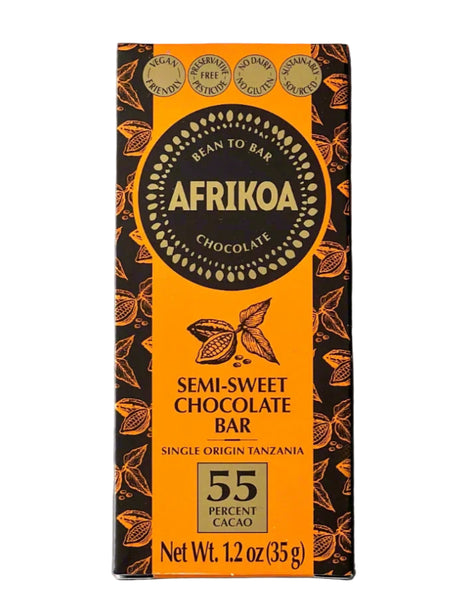 Afrikao semi-sweet chocolate bar packaging on a white background