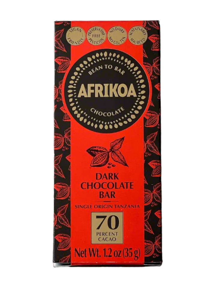 Afrikao dark chocolate bar packaging on a white background