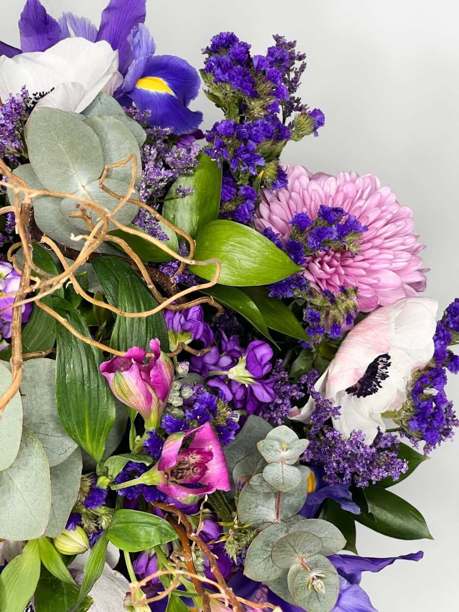 Resilience Bouquet by Bloomable, featuring purple alstroemeria and willows, symbolizing strength and tenderness. South Africa flower bouquet.
