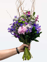 Bloomable Resilience Bouquet with purple alstroemeria and sturdy willows, symbolizing strength and tenderness, South Africa.