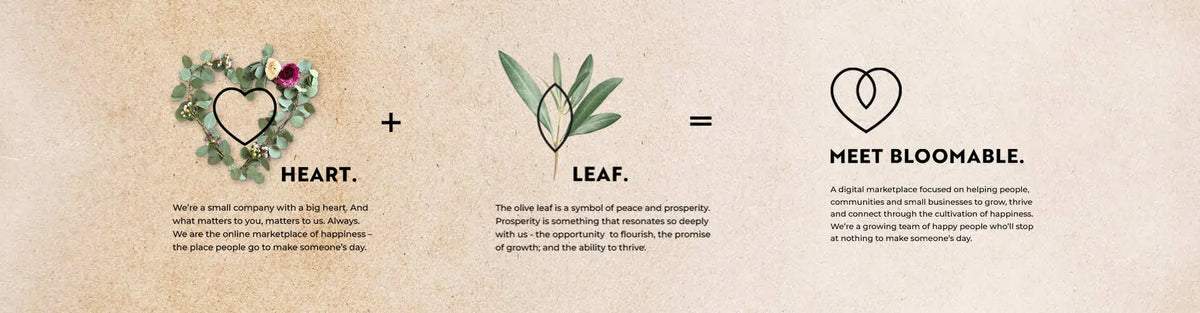 Bloomable logo with heart and leaf symbols on a beige background