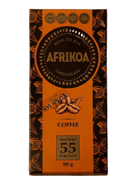Afrikao chocolate bar packaging with orange and black design