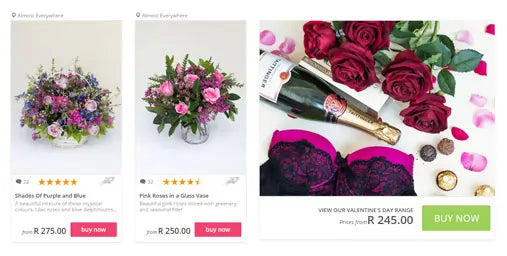Bouquets of flowers and a bottle of champagne with decorative elements on a white background.