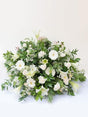 Flat Back Church Arrangement with white gerbera, St. Joseph lilies, white roses and greenery for the chapel or church.
