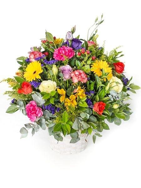 Joyful & Happy flower basket arrangement from Bloomable featuring vibrant, fresh blooms for nationwide delivery. Support local South African florists.
