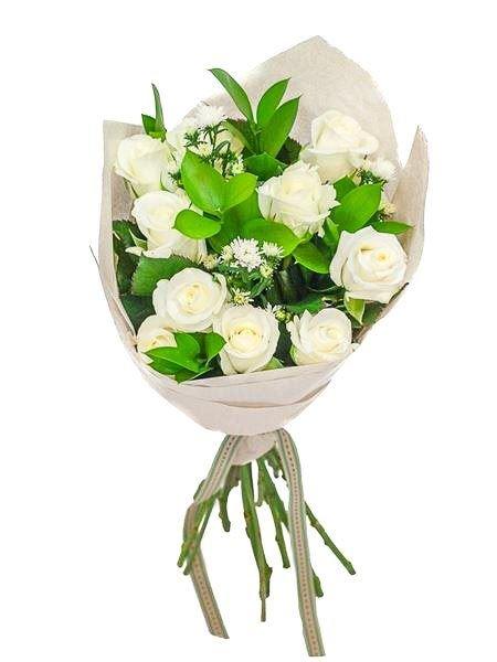 Lovely White Rose Bouquet Small (10 Roses) (As Shown) Bloomable