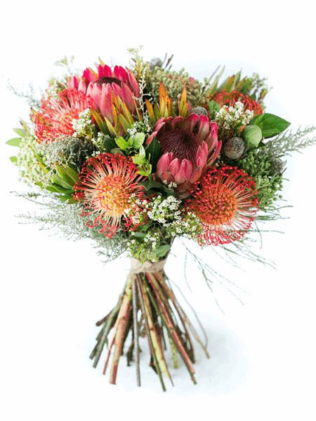 Wild Fynbos Bouquet with seasonal  proteas and South African Cape flora, showcasing diverse and vibrant local blooms.