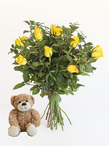 Yellow Roses with a Small Teddy Small (8 Roses) Bloomable